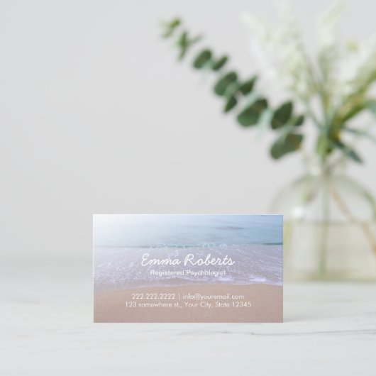 Psycholoog-legant strand thema Aanwijzing Afsprakenkaartje (Staand voorkant)