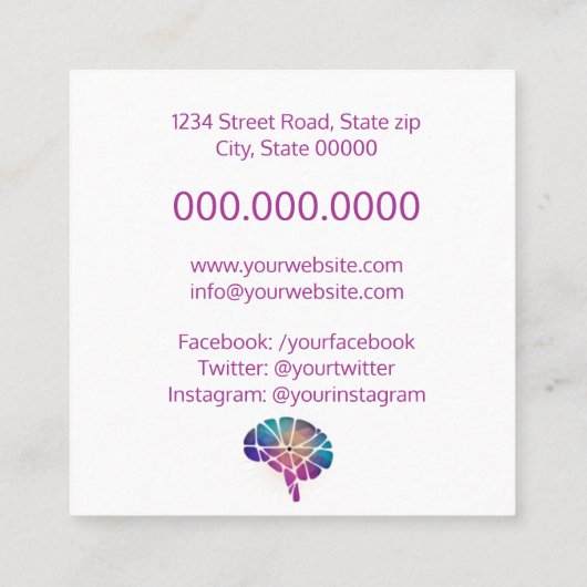 psycholoog/neuroloog vierkante visitekaartje (Achterkant)