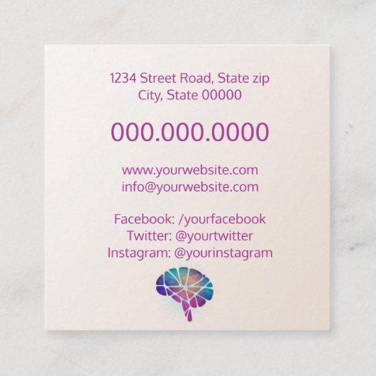 psycholoog/neuroloog vierkante visitekaartje (Achterkant)