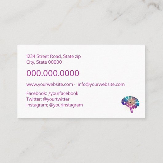 psycholoog/neuroloog visitekaartje (Achterkant)