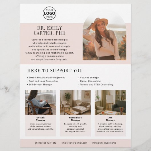 Psycholoog Therapeut Logo Foto Blush Flyer (Voorkant)