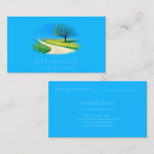 Psycholoog Therapist Appointment Card Blue Tree Afsprakenkaartje (Voorkant / Achterkant)