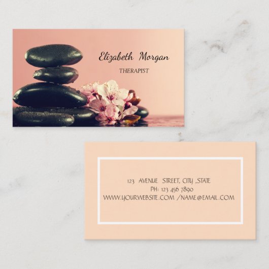 Psycholoog Therapist Black Zen Stones Flower Visitekaartje (Voorkant / Achterkant)