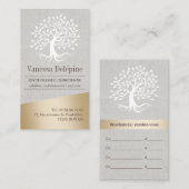 Psycholoog Tree of Life Stylish Gold & Linen Afsprakenkaartje (Voorkant / Achterkant)