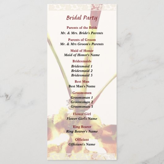 Psychopsis Mendenhall Hildos Wedding Program Programmakaart (Achterkant)