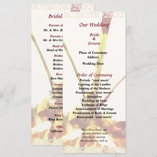 Psychopsis Mendenhall Hildos Wedding Program Programmakaart (Voorkant / Achterkant)