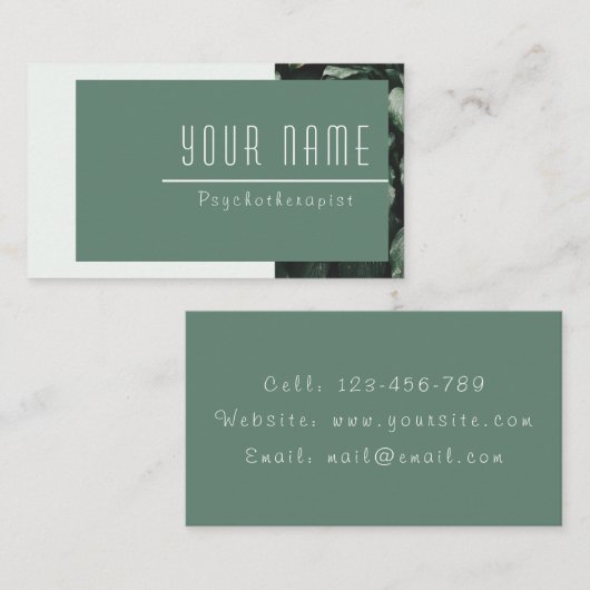 Psychotherapeut Calm Green Natuur Minimal Modern Visitekaartje (Voorkant / Achterkant)