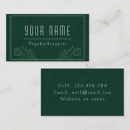 Psychotherapeut Donkergroene Natuur Greenery Calm Visitekaartje (Voorkant / Achterkant)