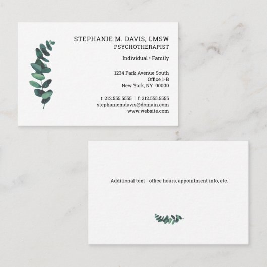 Psychotherapeut Eucalyptus Europees Visitekaartje (Voorkant / Achterkant)