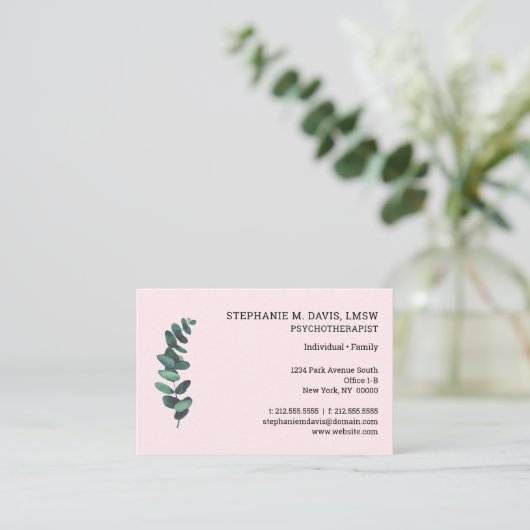 Psychotherapeut Eucalyptus Roze Euro Visitekaartje (Staand voorkant)