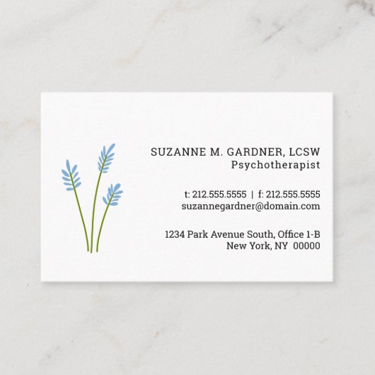 Psychotherapeut Simple Blue Flower Euro Visitekaartje (Voorkant)