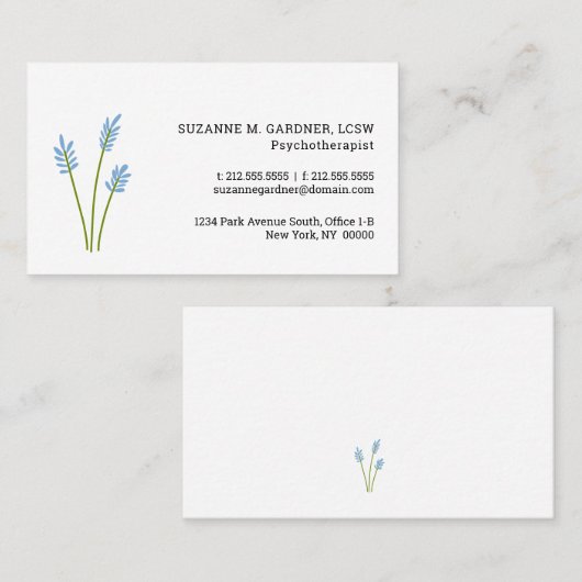 Psychotherapeut Simple Blue Flower Visitekaartje (Voorkant / Achterkant)