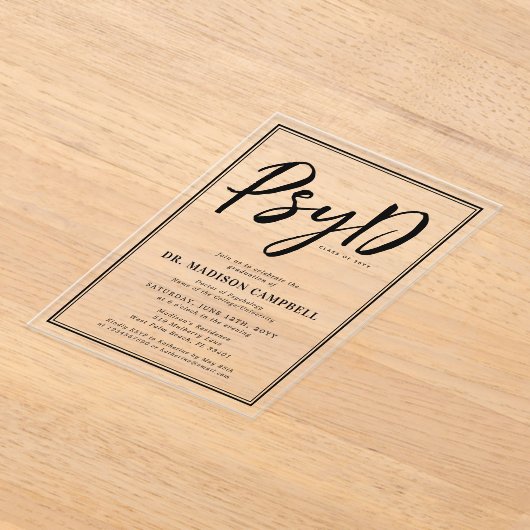 PsyD Doctor of Psychology Afstudeerfeest Acryl Uitnodigingen (Laagn)