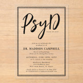 PsyD Doctor of Psychology Afstudeerfeest Acryl Uitnodigingen (Voorkant)