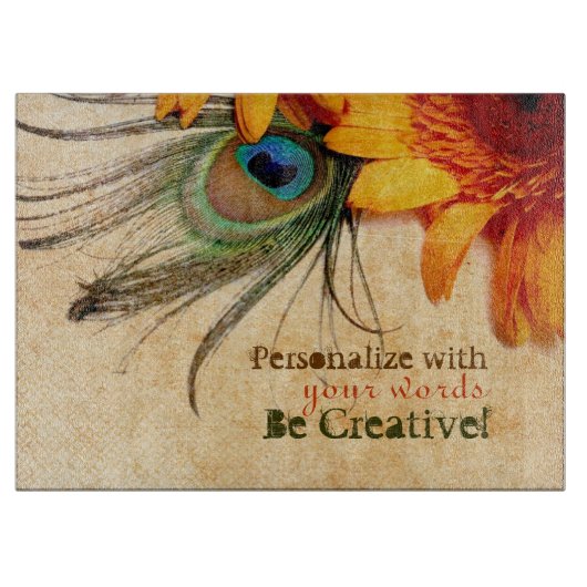 Psydefx: Gerbera Flower + Peacock Feather Snijplank (Voorkant)