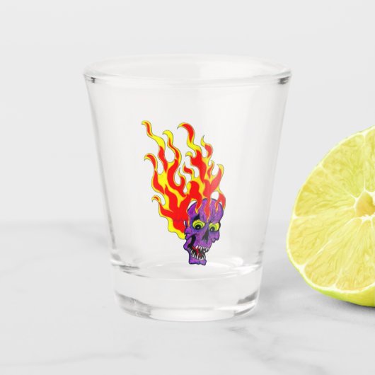 Psyko-Daizie Vlammende Schedel Tattoo Flash Shotgl Shot Glas (Voorkant)