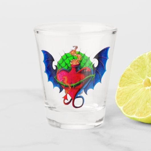 Psyko-Daizie Vleugelhart Tattoo Flash Shotglas Shot Glas (Voorkant)