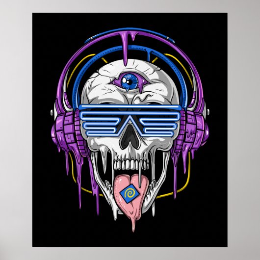 Psytrance Rave Skull Poster (Voorkant)