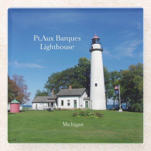Pt Aux Barques Lighthouse glazen onderzetter (Voorkant)