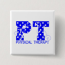 PT Blauw Wit Polka stippen Vierkante Button 5,1 Cm