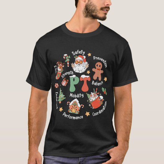 PT Fysiotherapie Santa-team Kerstmis T-shirt (Voorkant)