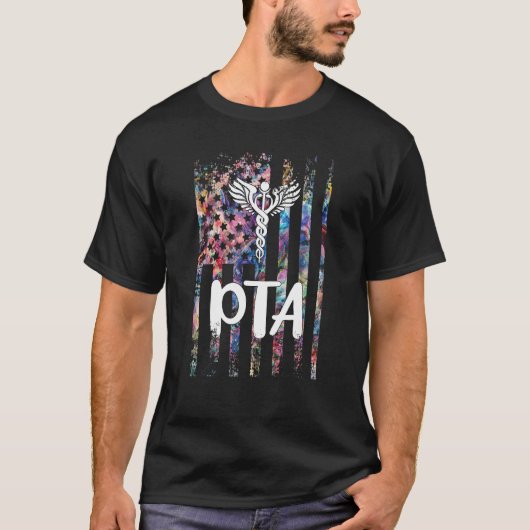 PTA therapeut Amerikaanse vlag fysiotherapie Assis T-shirt (Voorkant)