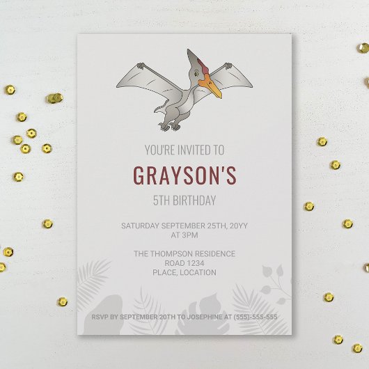 Pteranodon Dinosaur minimalist Gray Birthday Kaart