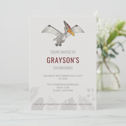 Pteranodon Dinosaur minimalist Gray Birthday Kaart (Staand voorkant)