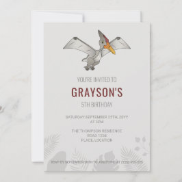 Pteranodon Dinosaur Minimalistisch Grijs Verjaarda Kaart