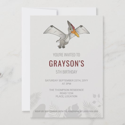 Pteranodon Dinosaur Minimalistisch Grijs Verjaarda Kaart (Voorkant)