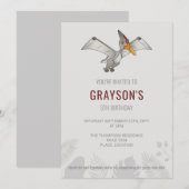Pteranodon Dinosaur Minimalistisch Grijs Verjaarda Kaart (Voorkant / Achterkant)