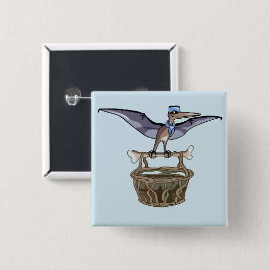 Pteranodon met een mandje vierkante button 5,1 cm (Voorkant /achterkant)