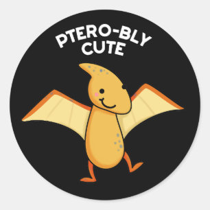 Pterobly Schattige Funny Pterodactyl Pun Dark BG Ronde Sticker