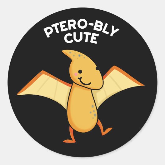 Pterobly Schattige Funny Pterodactyl Pun Dark BG Ronde Sticker (Voorkant)