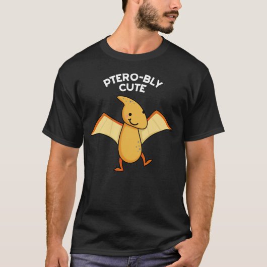 Pterobly Schattige Funny Pterodactyl Pun Dark BG T-shirt (Voorkant)