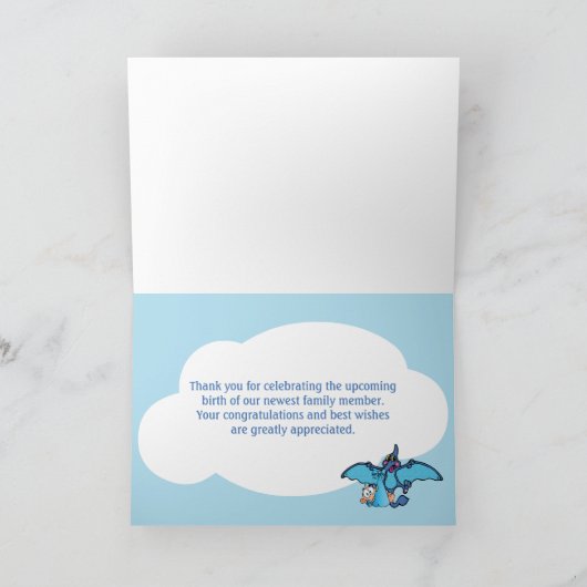 Pterodactyl Dinosaur Boy Baby shower Dank u wel Bedankkaart (Binnen)