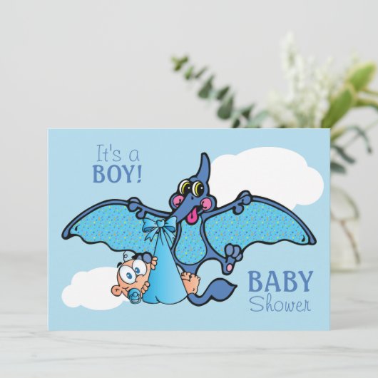 Pterodactyl Dinosaur Het is een Baby shower van ee Kaart (Staand voorkant)