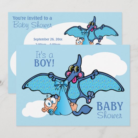 Pterodactyl Dinosaur Het is een Baby shower van ee Kaart (Voorkant / Achterkant)