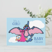 Pterodactyl Dinosaur Het is een meisje Baby shower Kaart (Staand voorkant)