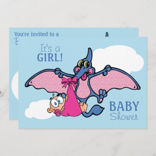 Pterodactyl Dinosaur Het is een meisje Baby shower Kaart (Voorkant / Achterkant)