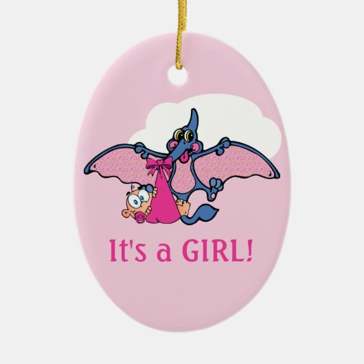 Pterodactyl Dinosaur Het is een meisje Baby shower Keramisch Ornament (Voorkant)