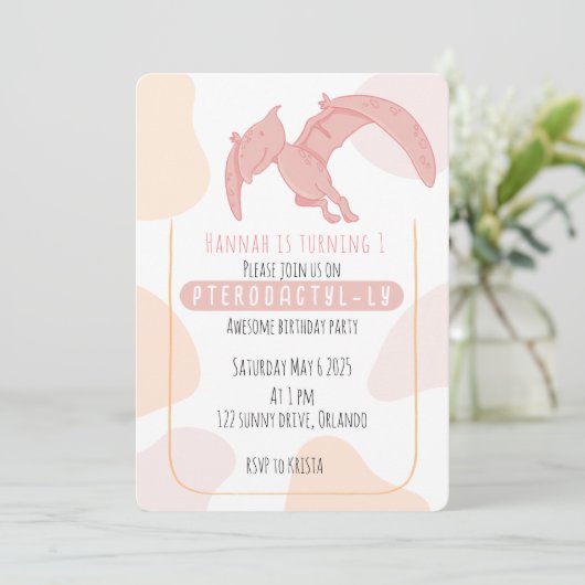 Pterodactyl Kinder uitnodiging voor eerste verjaar (Staand voorkant)