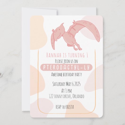 Pterodactyl Kinder uitnodiging voor eerste verjaar (Voorkant)