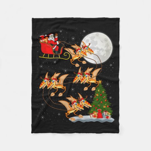 Pterodactyls Dinosaur Bird Santa Sleigh Flying Chr Fleece Deken (Voorkant)