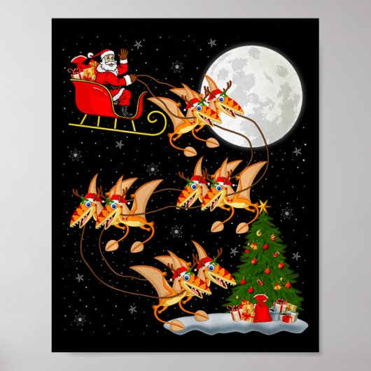 Pterodactyls Dinosaur Bird Santa Sleigh Flying Chr Poster (Voorkant)