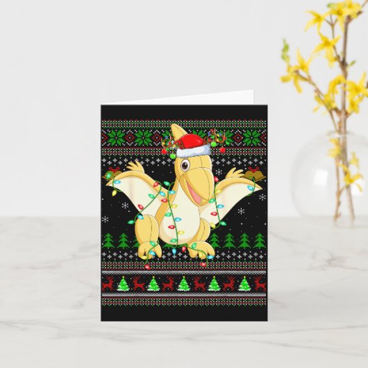 Pterodactyls Dinosaur Bird Ugly Christmas Sweaters Kaart (Gele Bloem)