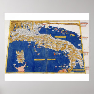 Ptolemaic Map of Italy, 1482 (gekleurde litho) Poster