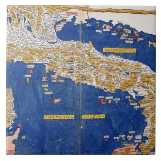 Ptolemaic Map of Italy, 1482 (gekleurde litho) Tegeltje (Voorkant)
