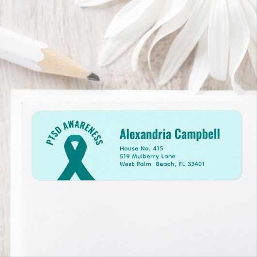 PTSD Awareness Blauwgroen Ribbon Etiket (Insitu)