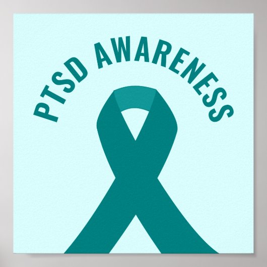 PTSD Awareness Blauwgroen Ribbon Poster (Voorkant)
